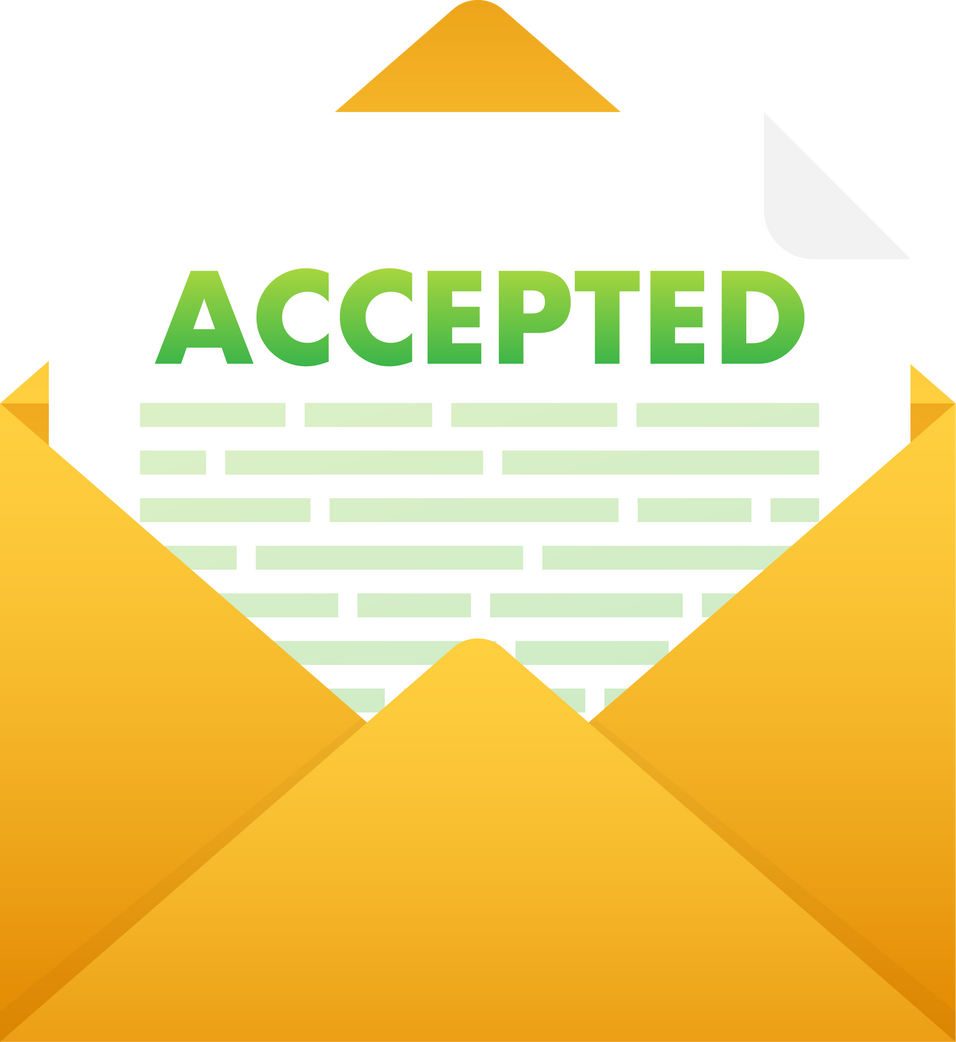 Accepted email. College accept. Recruitment job success. Vector stock illustration.